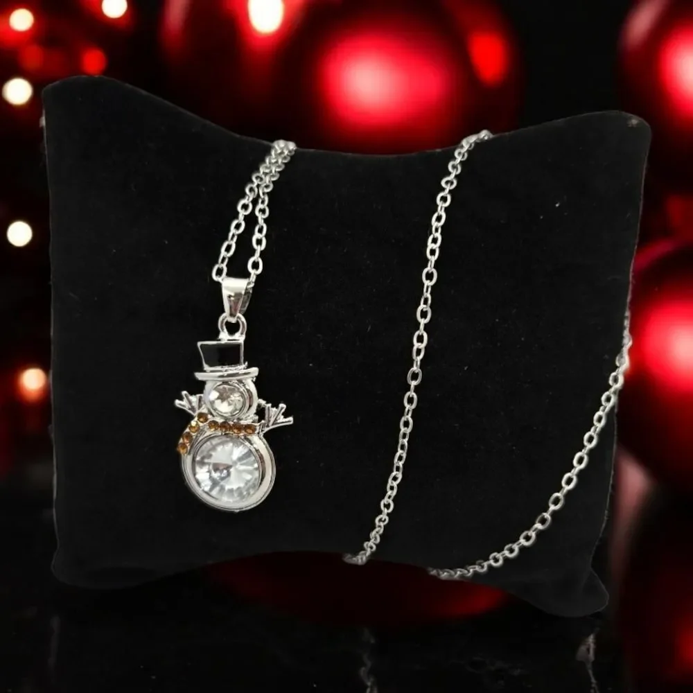 Snowman ☃️ Rhinestone Christmas Tree Pendant Necklace Holiday Winter Jewelry NEW